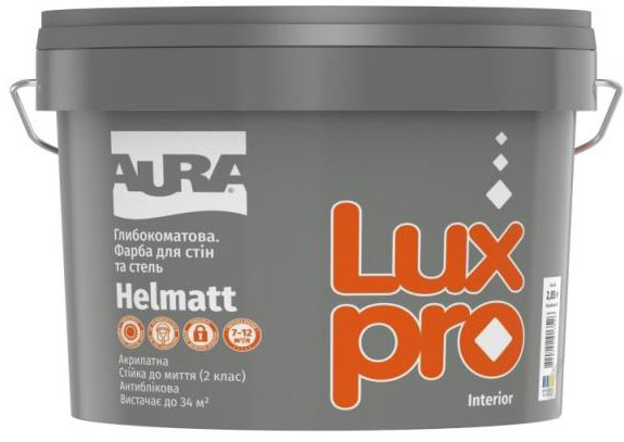 Фарба інтер'єрна акрилатна водоемульсійна Aura® Luxpro Helmatt мат білий 2,85 л 4,05 кг